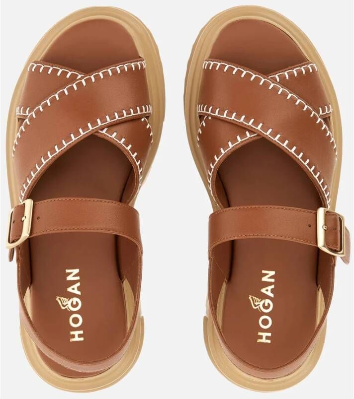 Hogan Bruin Leren Sandalen met Kruisband Brown Dames