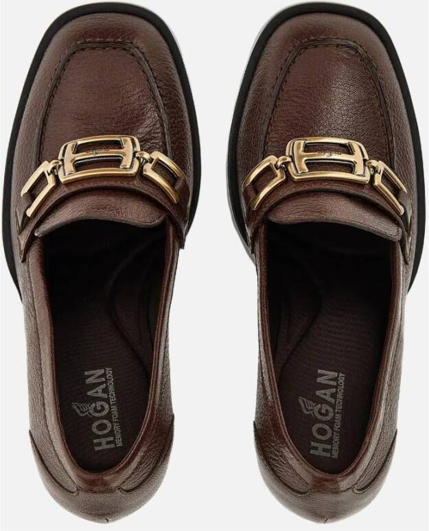 Hogan Bruine leren mocassin schoenen
