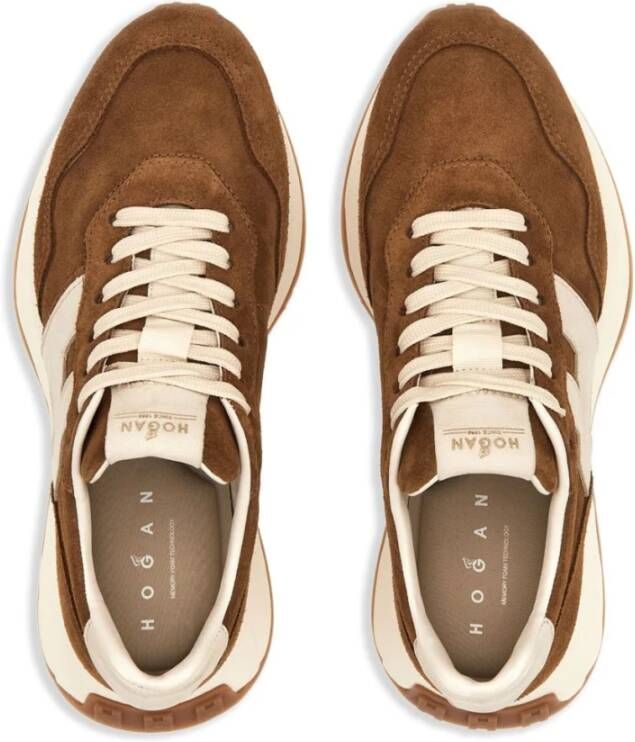 Hogan Bruine Leren Sneakers met Logopanelen