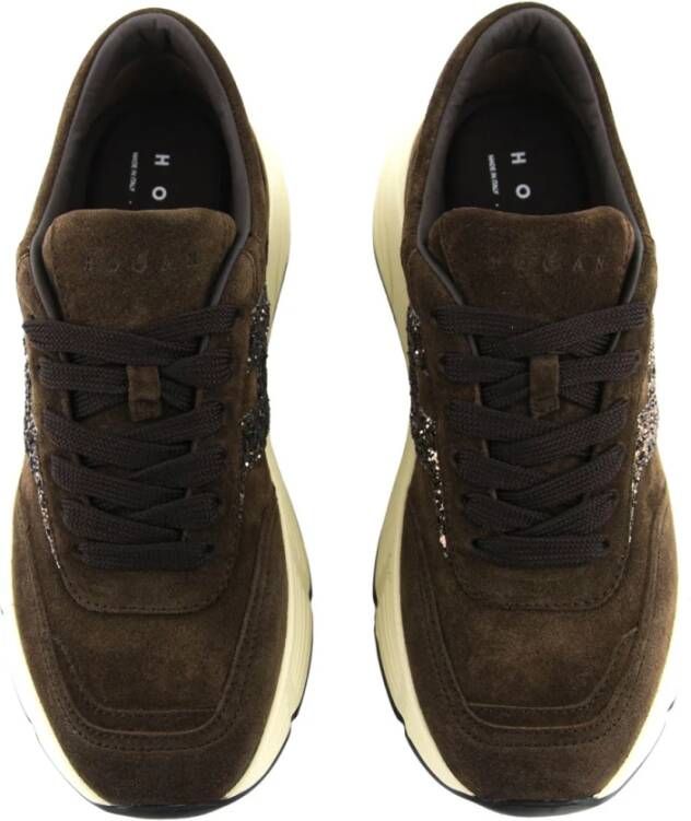 Hogan Bruine Suède Glitter Sneakers
