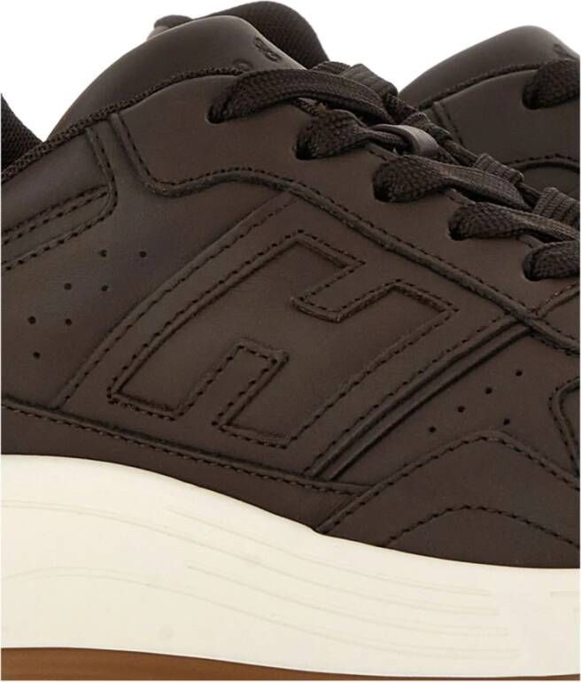 Hogan Bruine Veterschoenen Met Platte Zool