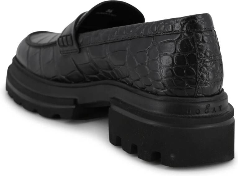 Hogan Chunky Loafer Zwart Leer Krokodillenprint