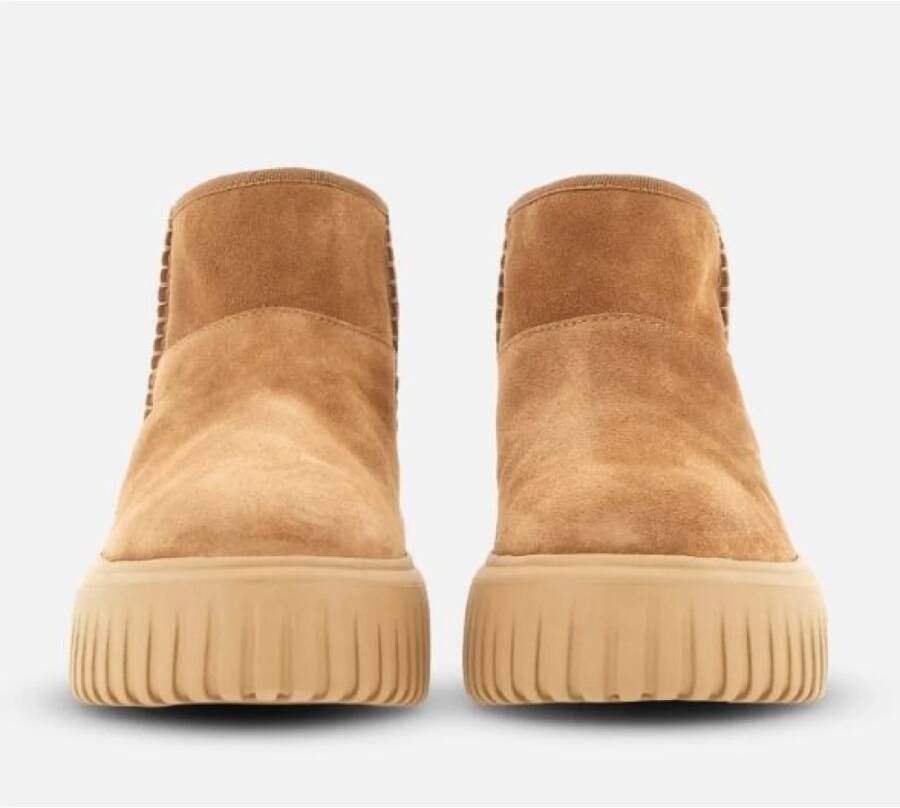 Hogan Comfortabele enkellaarsjes in camel suède