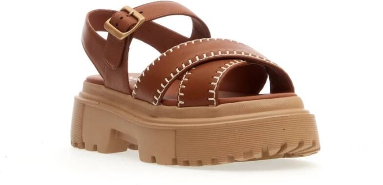 Hogan Cuoio Sandalen Gekruist Leer Cognac Brown Dames