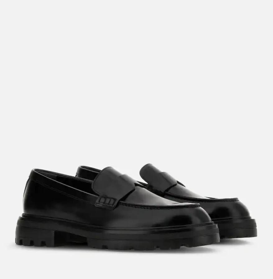 Hogan Geborsteld leren platte schoenen Zwart