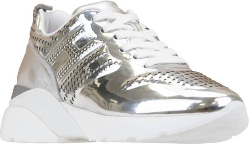 Hogan Gelamineerde leren vetersneakers Gray Dames