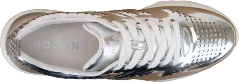 Hogan Gelamineerde leren vetersneakers Gray Dames