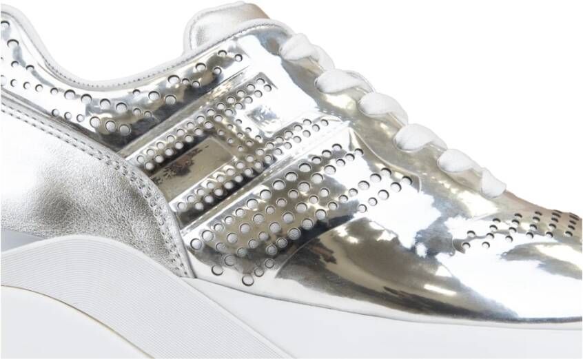 Hogan Gelamineerde leren vetersneakers Gray Dames