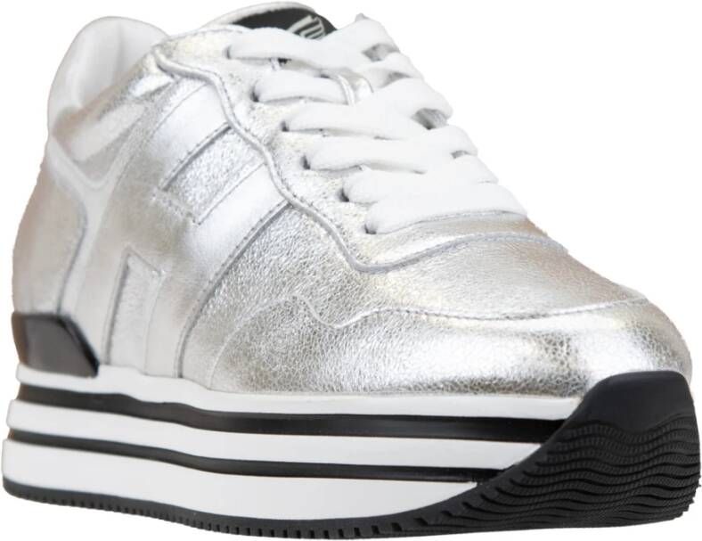 Hogan Gelamineerde leren vetersneakers Gray Dames
