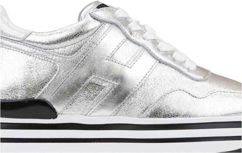 Hogan Gelamineerde leren vetersneakers Gray Dames