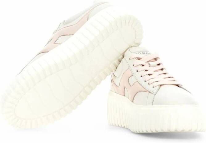 Hogan Gestreepte Sneakers in Ivoor en Roze