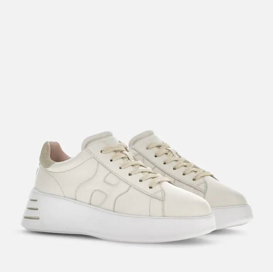 Hogan Glittery Leren Sneakers met Golvende Zijde White Dames