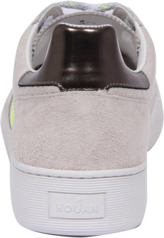 Hogan Grijs Wit Gele sneaker met palmmotief
