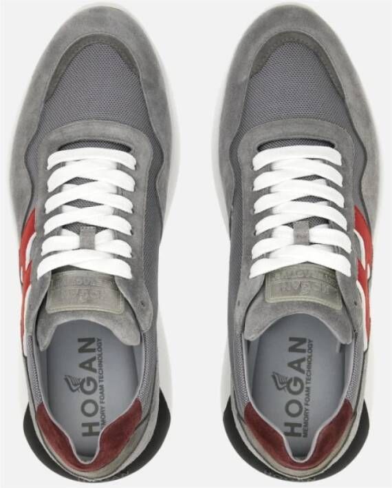 Hogan Grijze Sneakers met Witte Zool en Rode Details Gray Heren