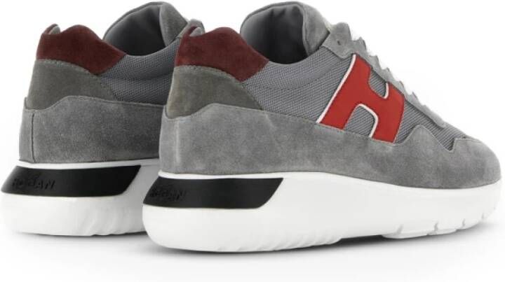 Hogan Grijze Sneakers met Witte Zool en Rode Details Gray Heren