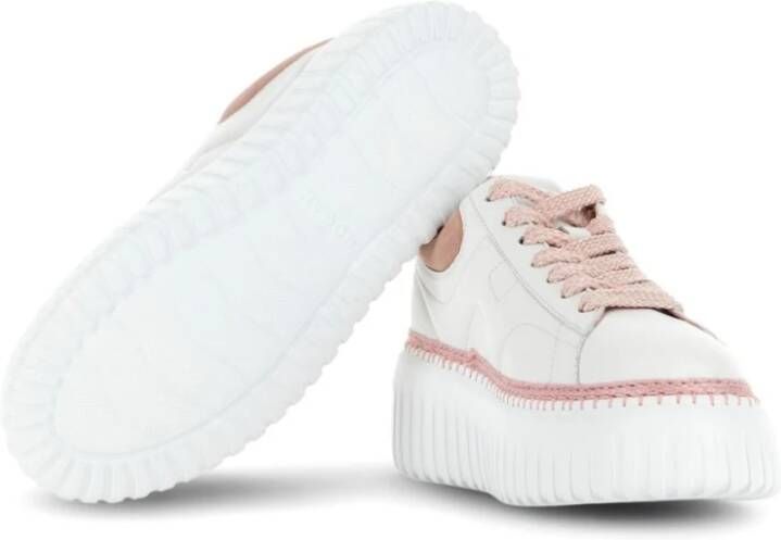 Hogan Suede H-Stripes Sneakers Wit Roze White Dames