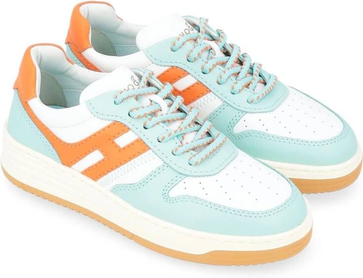 Hogan H630 Wit Blauw en Oranje Leren Sneaker Blue Dames