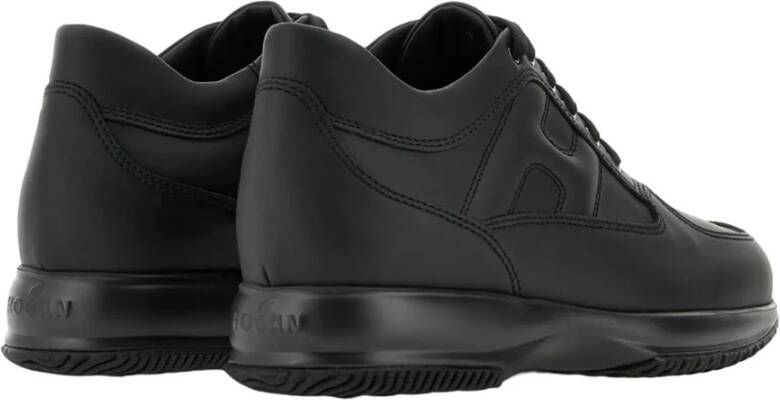Hogan Interactieve Leren Sneakers met Zichtbare Stiksels en Gewatteerd H Logo Zwart Heren