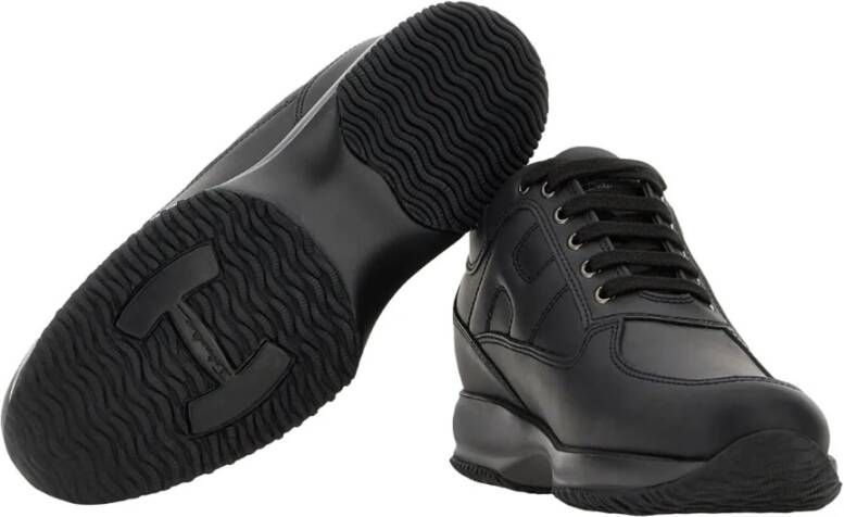 Hogan Interactieve Leren Sneakers met Zichtbare Stiksels en Gewatteerd H Logo Zwart Heren