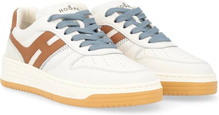 Hogan Ivoorleren sneakers met leren details White Dames