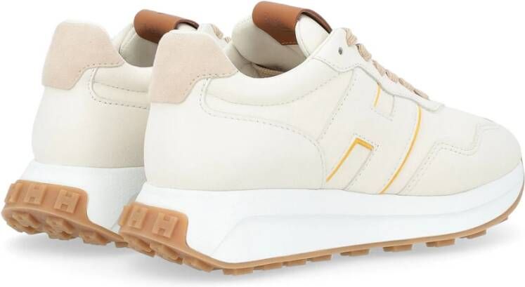 Hogan Ivoorleren sneakers met leren en gele details Beige Dames