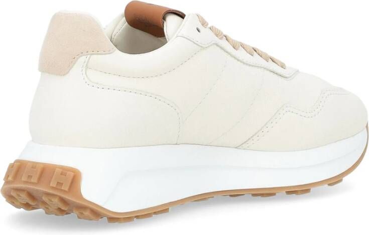 Hogan Ivoorleren sneakers met leren en gele details Beige Dames