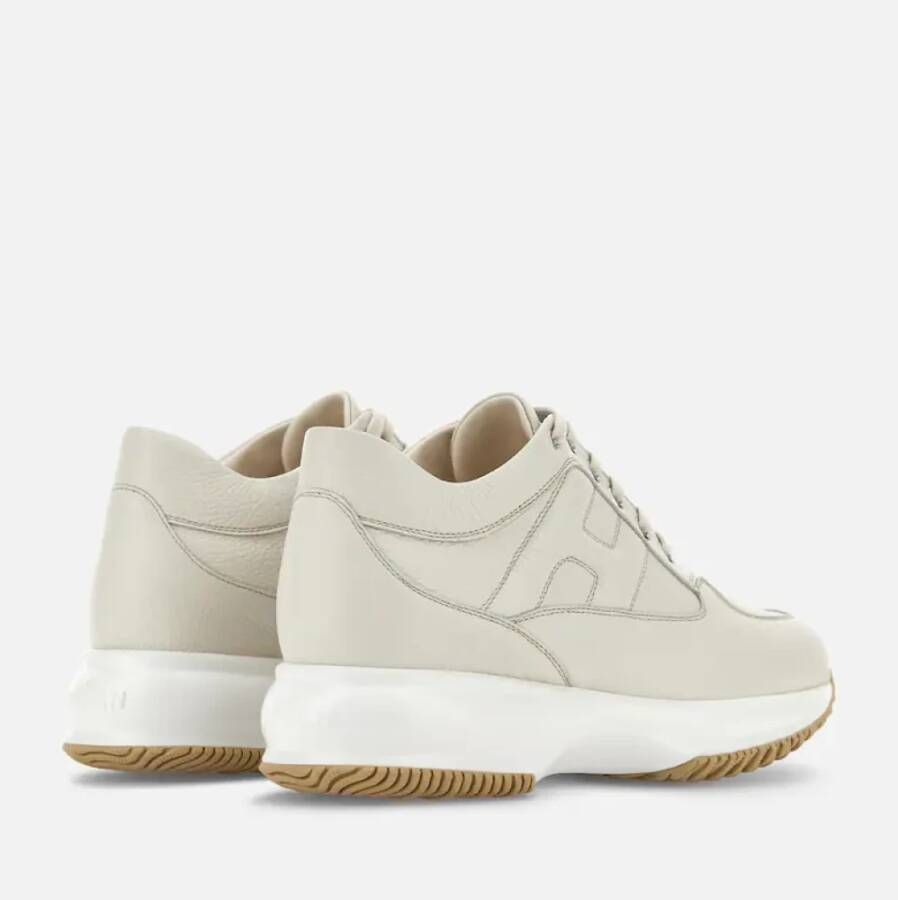 Hogan Leren damessneakers met zijdetail Beige Dames