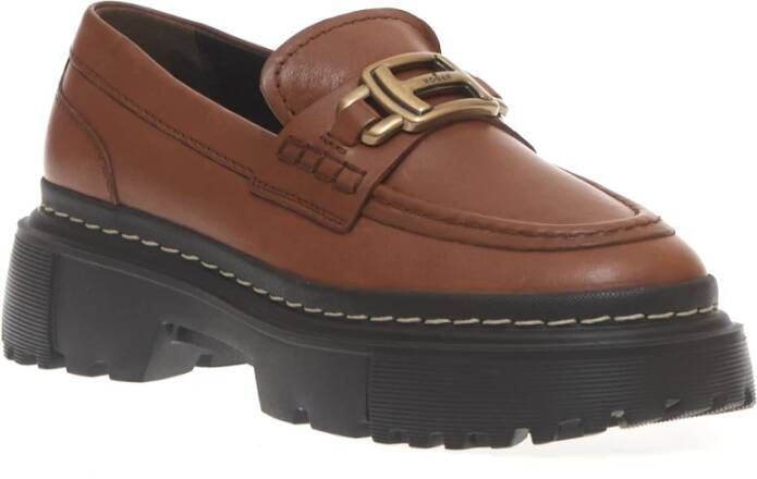 Hogan Leren Gesp Loafer Brown Dames