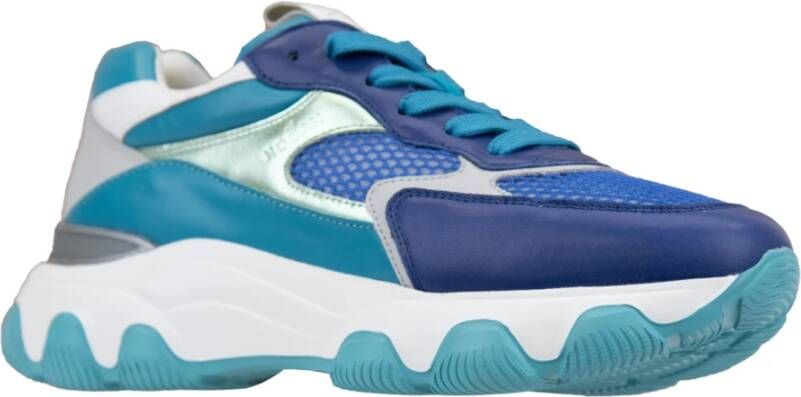 Hogan Leren Sneakers met Stoffen Inzetstukken Blue Dames