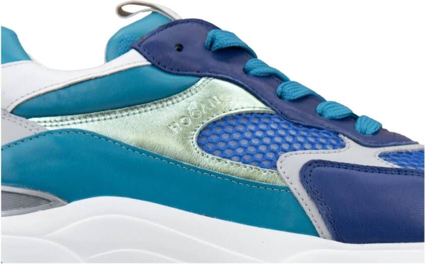 Hogan Leren Sneakers met Stoffen Inzetstukken Blue Dames