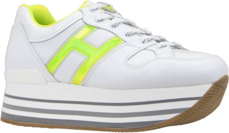 Hogan Leren Vetersneakers met Merkprint White Dames