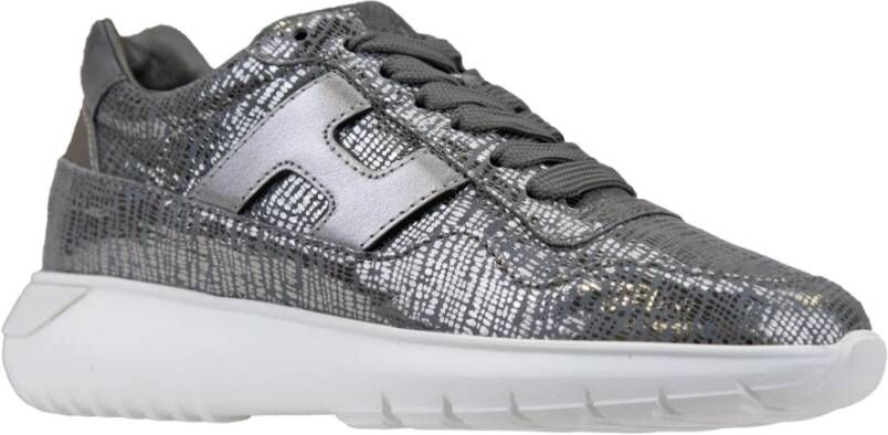 Hogan Leren Vetersneakers met Suède Inzetstuk Gray Dames