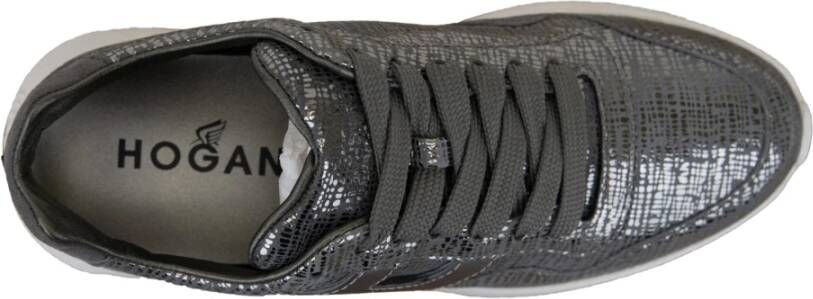 Hogan Leren Vetersneakers met Suède Inzetstuk Gray Dames