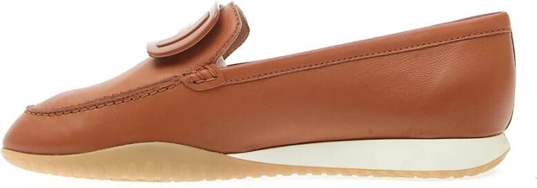 Hogan Beige Leren Loafers voor Vrouwen Brown Dames