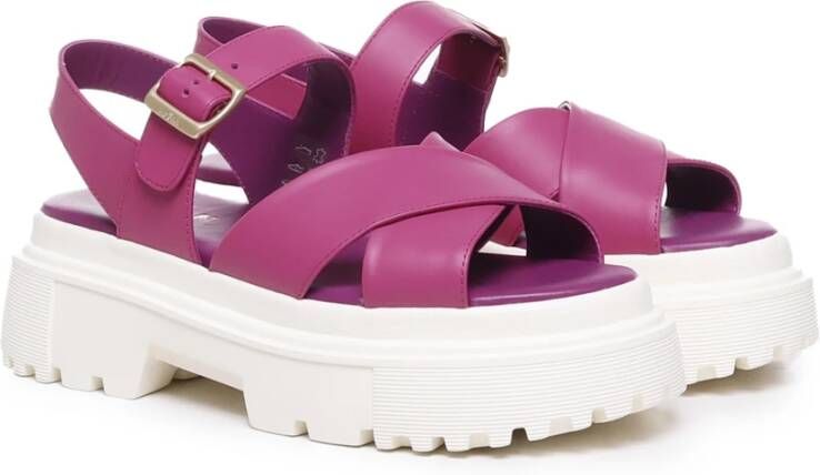 Hogan Magenta Leren Sandalen Pink Dames