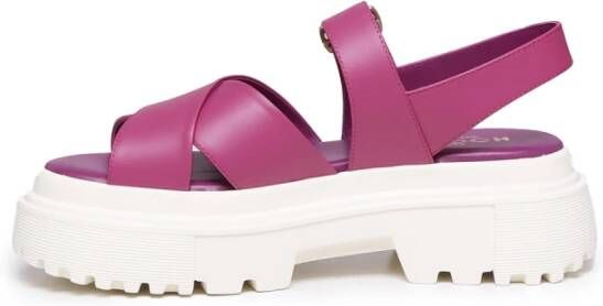 Hogan Magenta Leren Sandalen Pink Dames