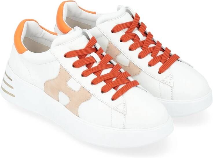 Hogan Rebel Leren Sneaker in Wit en Oranje White Dames