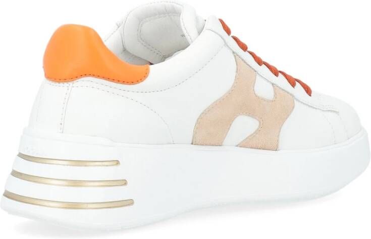 Hogan Rebel Leren Sneaker in Wit en Oranje White Dames