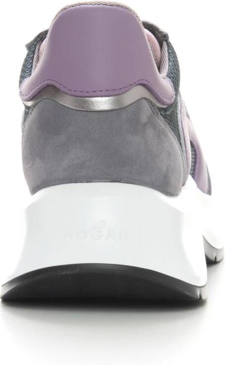 Hogan Leren en canvas sneakers met veters Grijs Dames