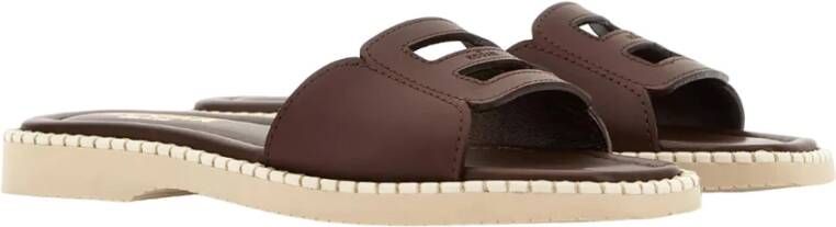 Hogan Bruine Leren Zomerslippers Bruin Dames