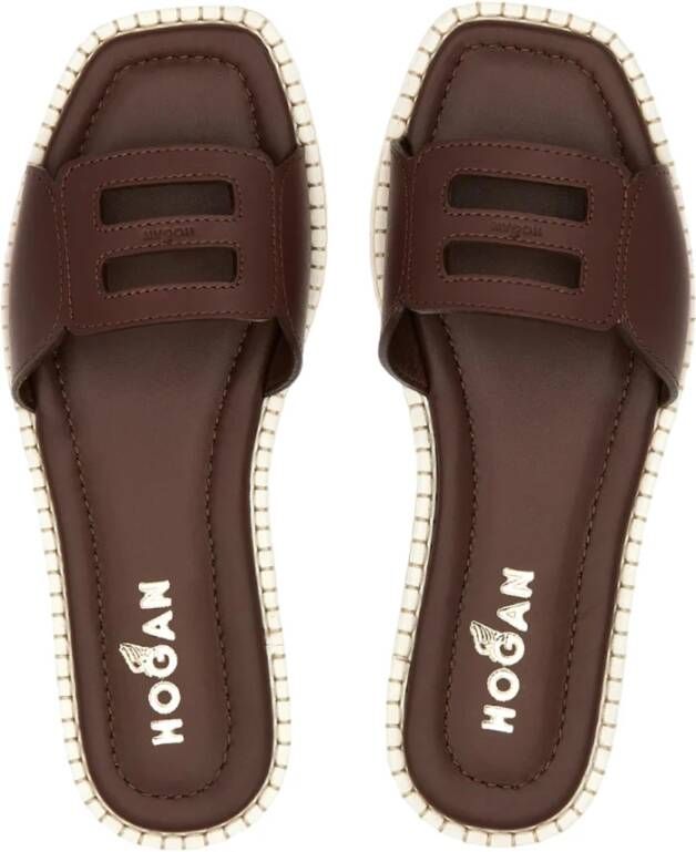 Hogan Bruine Leren Zomerslippers Bruin Dames