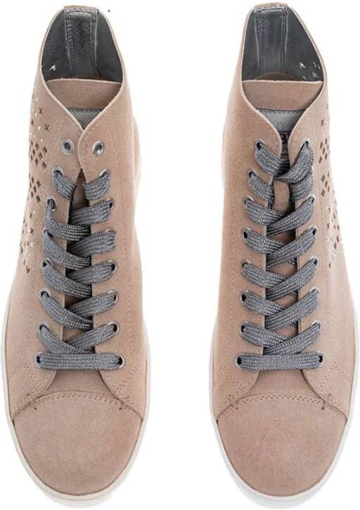 Hogan Geperforeerde leren hoge sneakers Beige Dames