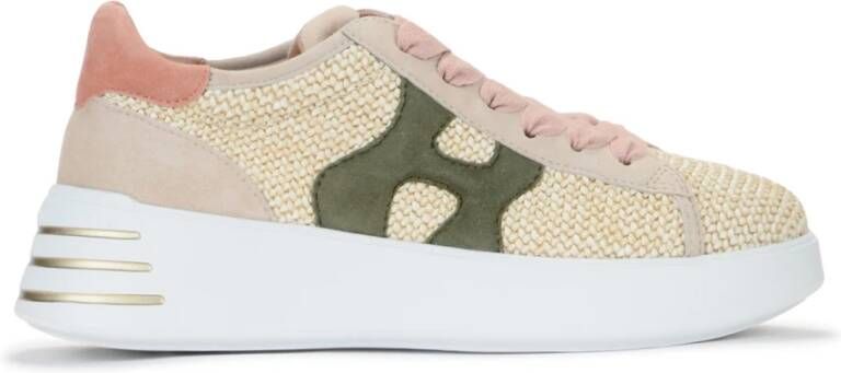 Hogan Beige en Groene Rafia Sneakers Rebel Collectie Beige Dames