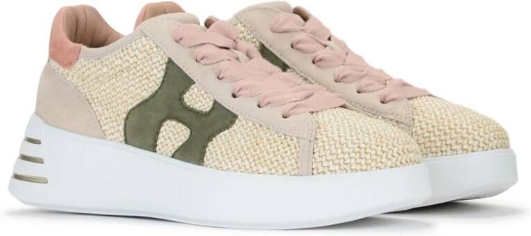 Hogan Beige en Groene Rafia Sneakers Rebel Collectie Beige Dames