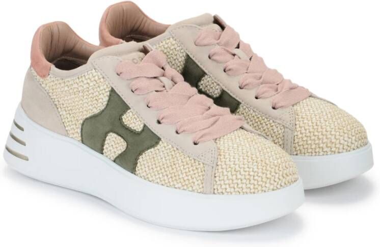 Hogan Beige en Groene Rafia Sneakers Rebel Collectie Beige Dames