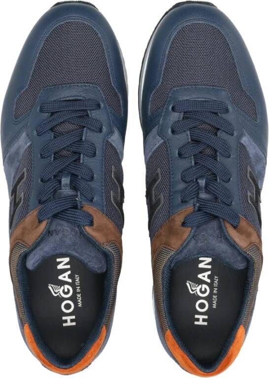 Hogan Blauwe Leren Sneakers met Technische Stof Inzetstukken Blauw Heren