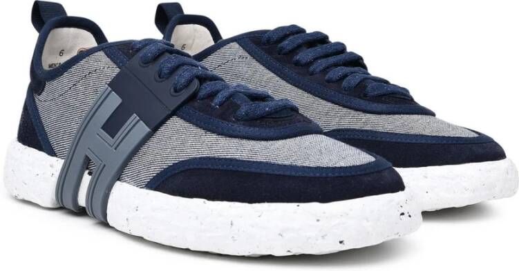 Hogan Blauwe Katoenen Sneaker met Geborduurde Zijden Top Blauw Heren