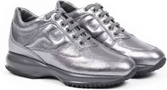 Hogan Trendy Metallic Leren Sneakers Grijs Dames