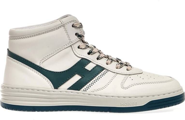 Hogan Witte en groene hoge leren sneakers Wit Heren