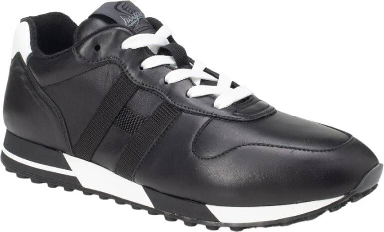 Hogan Leren sneakers met contrasterende details Zwart Heren